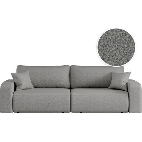 Canapé droit 3 places ALYA convertible en tissu bouclette - Gris (1/5)