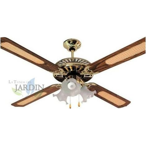 Ventilatore da soffitto da 132 cm, 45 W – 4 pale in MDF – 3 velocità – Illuminazione retrò con cristalli – Interruttori a catenella