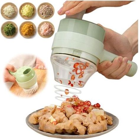 Ensemble de Coupe-légumes électrique Portable 4 en 1, trancheuse de légumes multifonctionnelle la Plus récente de 2022, Mini-Hachoir à ail Portable pour , Piment, Fruits, Viande (1/5)