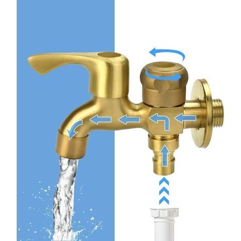 Double sortie d'eau en laiton, une entrée et deux sorties, robinet à ouverture rapide G, une entrée, deux sorties, buse filet + buse machine à laver Ikodm (1/4)