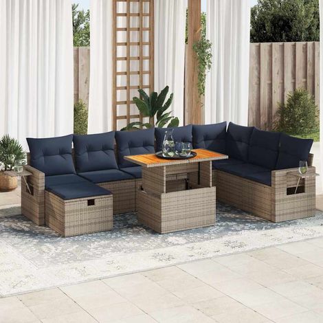 Set sofás jardín y cojines 9 pzas ratán sintético acacia gris vidaXL (1/5)
