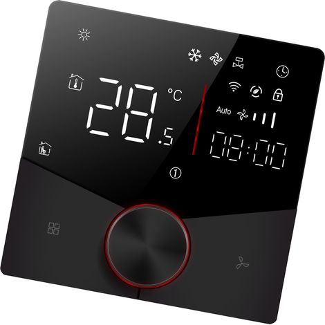 Thermostat connecté écran tactile programmable 5/2 modes, régulateur de température pour climatiseur 2 tubes, noir (1/5)