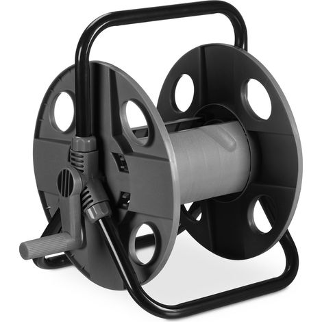 Relaxdays Dévidoir de tuyau, pour 30 m 1/2", acier, plastique, support, HxLxP : 38 x 42 x 31 cm, gris-noir