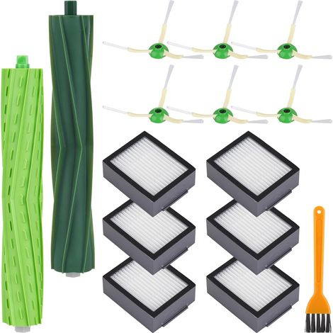 Kit d'accessoires de Rechange pour iRobot Roomba E5/E6/i3/i3+/i4/i4+/j7/j7+, avec 2 brosses en caoutchouc, 6 brosses latérales, 6 filtres HEPA, 1 brosse de nettoyage (1/5)