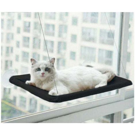 Fenster-Katzenhängematte – Geeignet für große Katzen bis 25 kg, Katzenliege, Haustierkorb – Passend für große Fenster – Hängender Katzenkorb – Schwarz (1/5)