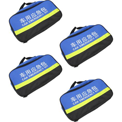 Kit de secours auto 4 pièces, sac de rangement pour véhicule, trousse d'urgence voiture, outillage voyage, sac bleu 32x17,5x11 cm (1/5)