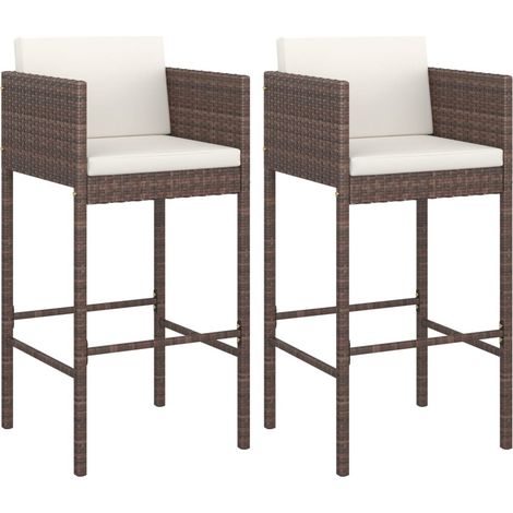 Maison Exclusive - Barhocker 2 Stk. mit Kissen Braun Poly Rattan