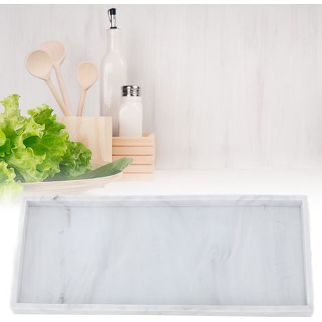 Plateau de rangement en silicone pour salle de bain, cuisine, salon, coiffeuse, clés, cosmétiques et bagues - couleur marbre, grande taille. (1/5)