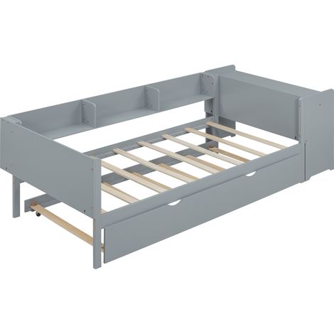 90200cm, lit plat avec lit gigogne, avec bureau, trois étagères sur le côté du lit, gris (1/5)