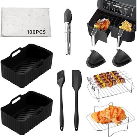 10 pièces Accessoires pour Friteuse à Air,Moule Silicone Accessoires,Pour Ninja AF400EU AF300EUCapacité 7.6-9.5L et aAutres friteuses à air Double Zone (1/5)