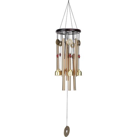 Carillon éolien rond en bois massif à motif rouge, 10 tubes en aluminium, décoration de jardin suspendue (1/5)