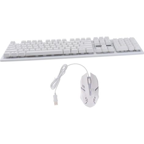 Ensemble Clavier et Souris USB Filaire Gaming 104 Touches Blanc Kit 1 Set, Plastique Résistant à L'usure, Touches Lumineuses, Souris 4 Touches (1/5)