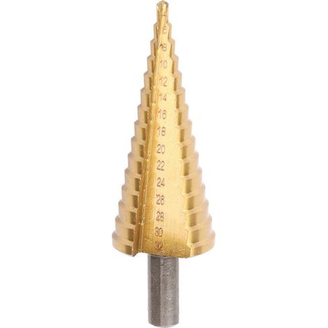Stufenbohrer aus HSS-Sechskantschaft, 4–32 mm, gerade Nut, 15-stufig, für Holzbearbeitung