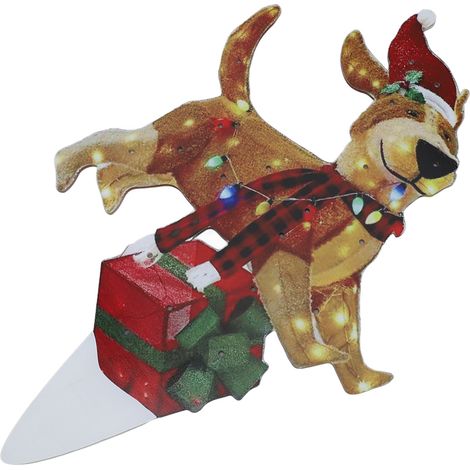 Décoration de jardin pour chien de Noël avec guirlandes lumineuses, adorables animaux en acrylique pour porche et pelouse 06 (1/5)