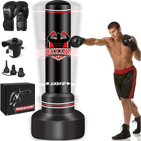 Sac de Frappe Adulte 180cm, Sac de Boxe Lourd autoportant, Sacs de Kickboxing avec Support pour l'entraînement MMA Muay Thai Fitness Débutants (1/5)