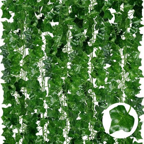 Guirnaldas de hiedra artificial - Paquete de 24 unidades, 210 cm de largo - Enredaderas artificiales colgantes de aspecto realista para decoración de interiores/exteriores, dormitorios y jardines, pla (1/5)