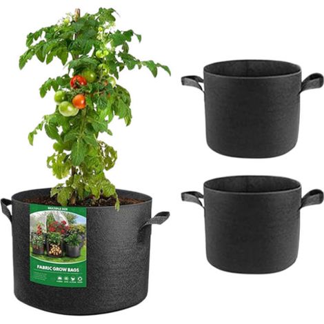 Sac de Culture Feutre Non-Tissé 10 Gallons Lot de 3 Pots de Plantation Noir avec Poignées 40x30cm Jardin Durable