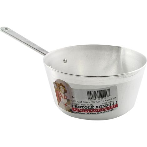 Pentole Agnelli Linea Family Cooking Alluminio Casseruola Conica con Un Manico e Becco, Argento, 22 cm