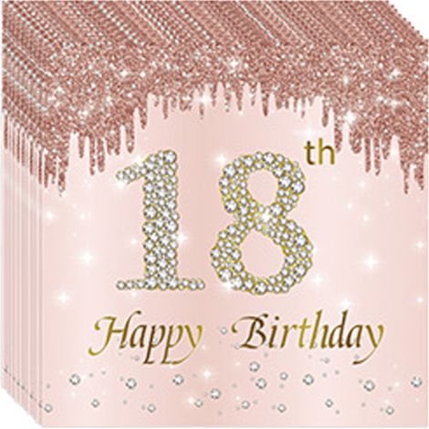 Serviettes En Papier - 33 x 33 Cm - 2 Plis - Rose Et Or - Pour Fête D'Anniversaire - 20 Pièces (1/5)