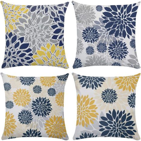 Dekorative Kissenbezüge mit Dahlienmuster (45 x 45 cm) – 4er-Set – Weicher Plüschstoff – Verdeckter Reißverschluss – Moderner Landhausstil – Ideal für Wohnzimmer, Schlafzimmer und Sofa
