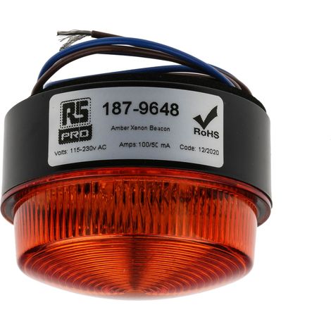 Rs Pro – Balise clignotante xénon ambre 115-230V c.a. – Flash lumineux – Montage sur goujon ou en surface – 50mA consommation