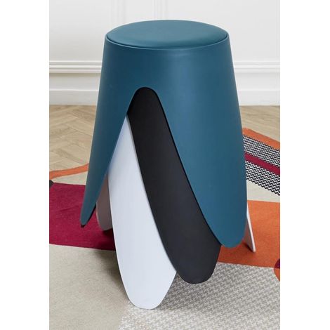 Lot de 3 Tabourets Légers Empilables en Plastique - Blanc Bleu Noir - D 30 x H 46 cm - Gain de place - Livraison gratuite (1/5)