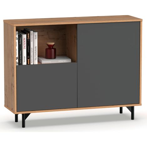 Briebe Fokus Aparador, Mueble Salón Auxiliar, Buffet, 2 Puertas, 1 Estante 86x112x33 cm Recibidor Moderno  Gris