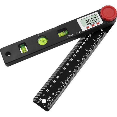 Règle D'angle Numérique Rapporteur Règle Niveau à Bulle Goniomètre Numérique 230mm Jauges d'angle à 360 ° avec Bulle de Niveau de Cercle Vertical Horizontal, Écran LCD, Double Échelle Règle (1/5)