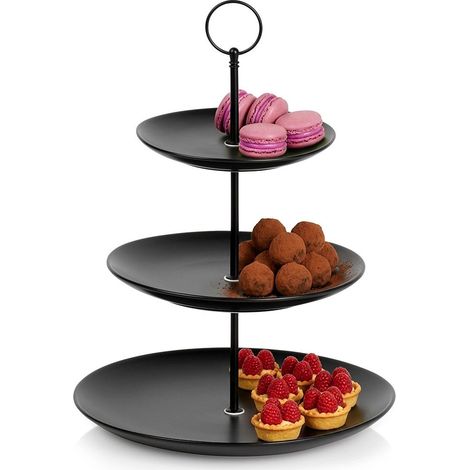 3-Tier Black Porcelain Cake Stand, 34 cm (1/5)