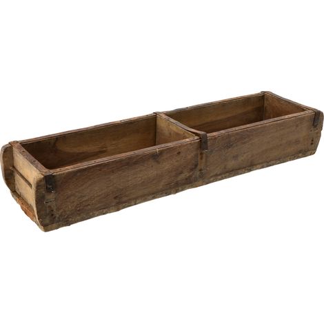 Ziegelform Holzkiste mit Metall Beschlägen - groß / 60 x 15 cm - Vintage Dekoschale im Used Look - Allzweck Box Tisch Deko Schale aus altem recyceltem Holz used look Ziegel Kiste