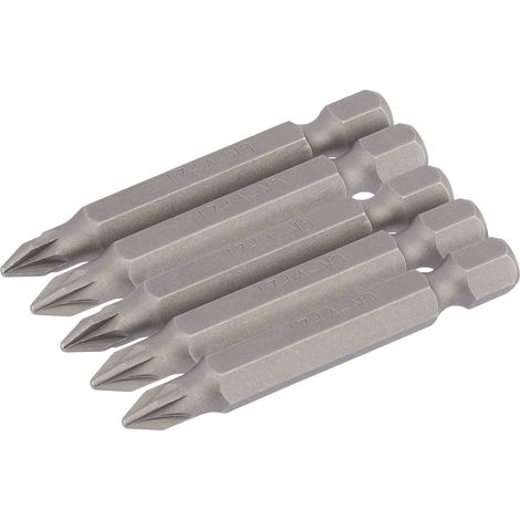 Draper 5-Piece 50mm PZ Screwdriver Bits Set with 1/4" Hex Shank – No. 1 PZ Type E Insert Bits (1/5)