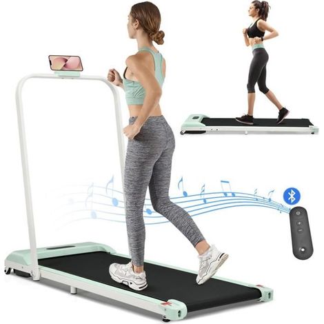 Tapis de course pliable GUTENT 1–6 km/h, compact sous-bureau, écran LED et haut-parleur Bluetooth — vert (1/5)