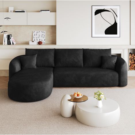 Sofá modular de esquina, sin montaje, tejido de tela, negro (1/5)