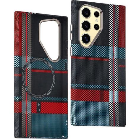 Funda para Samsung Galaxy S23 Ultra, fibra de carbono MagSafe, azul/rojo (1/3)