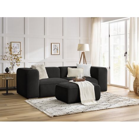 BOBOCHIC - Canapé droit fixe 2 places ZEPHYR avec pouf Noir (1/5)