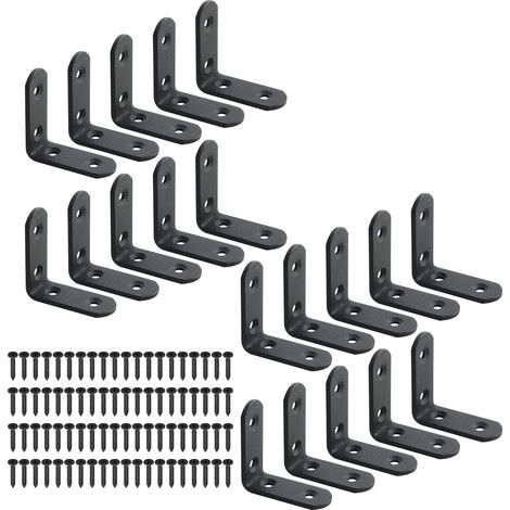 Équerre de Fixation Support d'Angle Équerre de Réparation Connecteur pour Bois avec Vis, Finition Noire Mate en Acier Inoxydable, 50mm X 50mm, 20 Pcs (1/5)