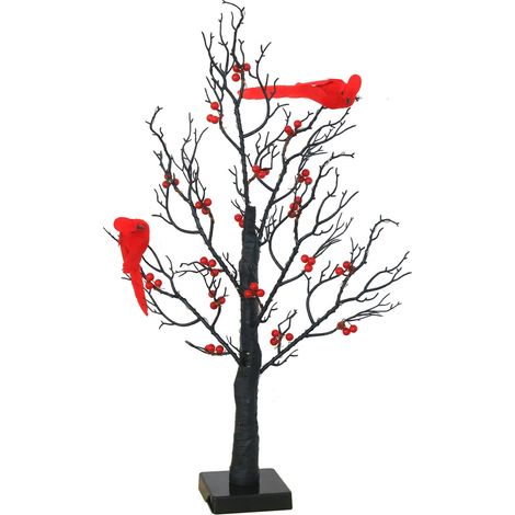 Arbre Lumineux - LED - Avec Oiseaux Et Baies Rouges - Décor Festif Pour Noël Et Halloween - Hauteur 53 Cm - Alimenté Par 3 Piles AA (1/5)
