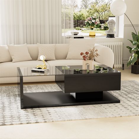 Coffee table, high-gloss white. Side tables, coffee tables with glass and LED,
Black (1/5)