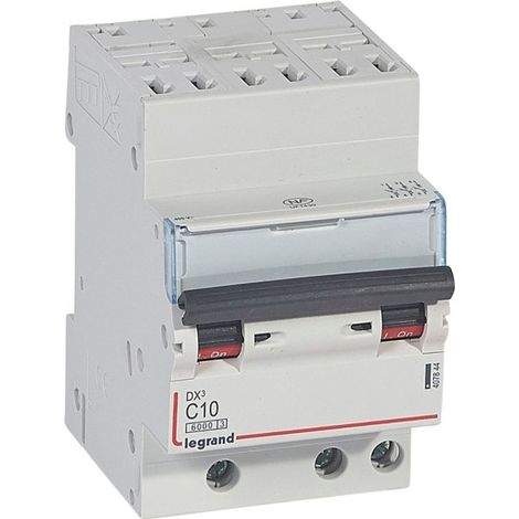 Legrand 407844 dx³ 6000 Circuit Breaker - Auto/Screw - 3-pole - 400 V - 10 A - 10 kA - Curved - Branch - Comb hx³ opti 4-pole