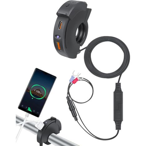 Porta USB per moto, Caricabatterie USB per moto - Potente caricabatterie per telefono da moto, Accessori per moto, Porta di ricarica USB veloce per ATV, Caricabatterie per cellulare da moto (1/5)