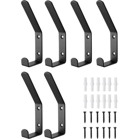 6 Pieces Coat Rack for Acoustic Panel Wall Mount, Double Hook for Acoustic Panel, Screw Mount, 13 mm Wide Double Hook, for Wardrobe, Jackets, Hats (1/5)