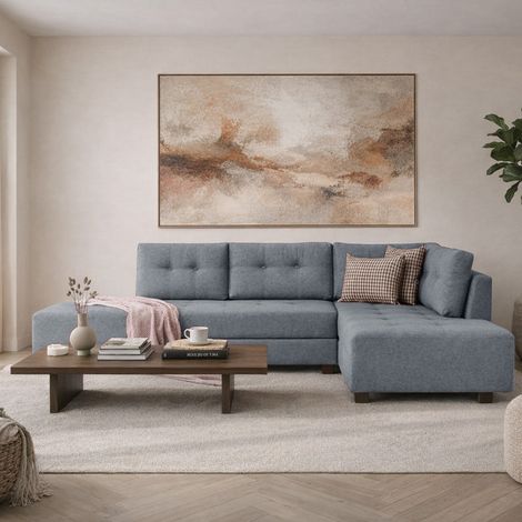Schlafsofa hellblauer Stoff - XL 280x206 cm - mit Rollen - Rechts