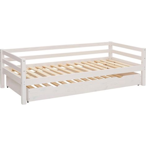 Lit 90x200 cm blanc avec tiroir en pin (1/5)