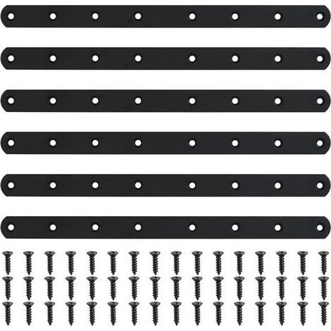 6 Pièces Plaque Perforée Noire, Connecteur Métallisé, Connecteur pour Bois de Plan, Plaque de Réparation, Connecteur d'Angle Plat avec 48 Vis pour Mobilier Armoires Étagères, 295x20x3 mm (1/4)