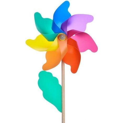 Moulin à vent arc-en-ciel de 12 cm résistant aux UV et aux intempéries, hauteur totale de 29 cm, avec tige de support. (1/5)