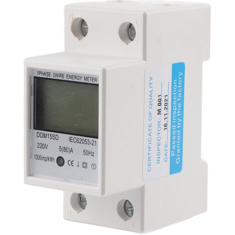 Contatore di energia digitale monofase Akozon kWh con display LCD retroilluminato, 5-80A DDM15SD, contatore elettronico kWh per montaggio su guida DIN, ideale per la misurazione dell'energia