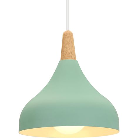 20 cm Retro Pendant Light Modern Style Drop Hat Ceiling Light E27 Metal Wood Lamp for Bedroom, Dining Room, Kitchen, Living Room (Green 1 Pack) (1/5)