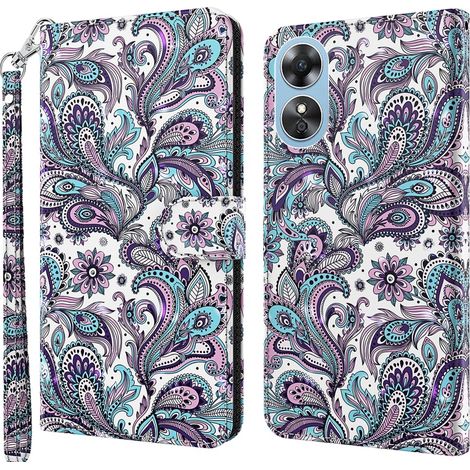Funda tipo libro para Oppo A17, decoración con puntos de luz, color morado. (1/5)