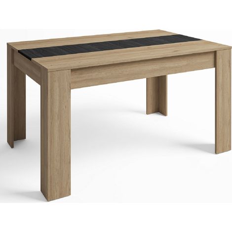 Table à manger rectangulaire extensible en mélamine coloris naturel - Longueur 160.4-220.4 x Profondeur 90.4 x Hauteur 76.1 cm -PEGANE- (1/2)