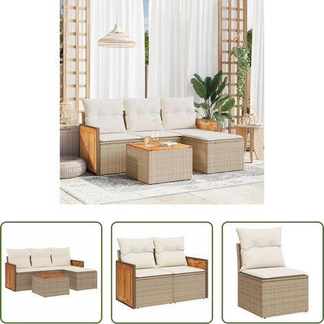 vidaXL Juego de sofás jardín con cojines 5 pzas ratán sintético beige (1/5)